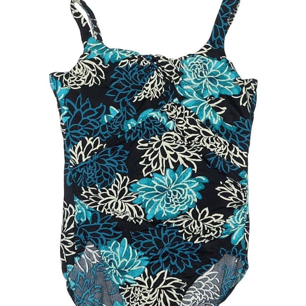 Lands' End Blue and Black Floral One Piece Swimsuit